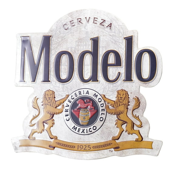 American Art Decor Distressed Modelo Cerveza Beer Embossed Shaped Metal Sign - 15.4" x 15.75"