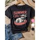 thumbnail image 1 of Camiseta de algodón Summer Vibes para niña: bonita camiseta holgada de manga corta con estampado de bebida tropical Highland Cow y letras rosas. Lavable a máquina para viajes, playa y aventuras al ai, 1 of 6