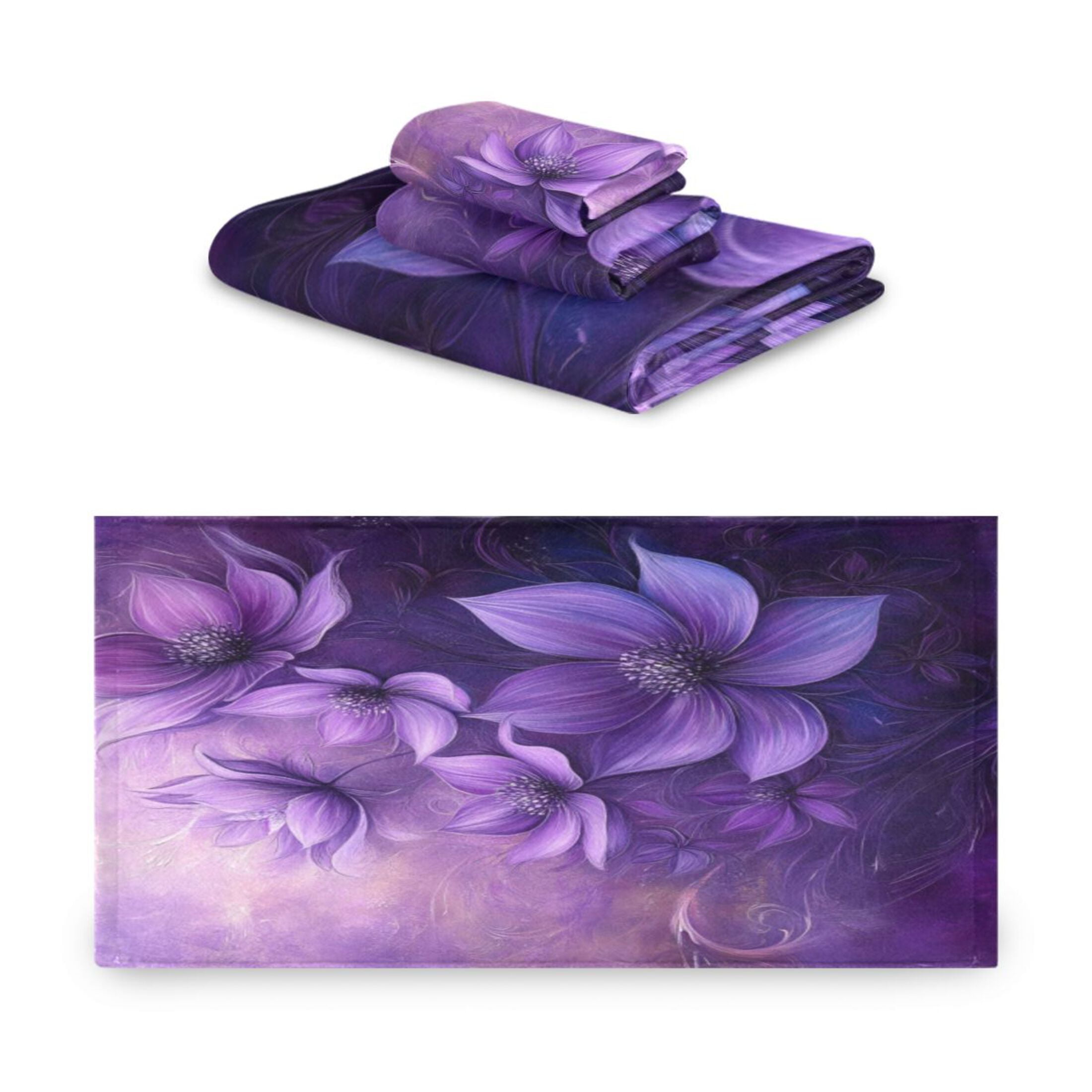 Three-Piece Towel Set Face Towel Towel Set Hand Towel Bath Towel Cotton Bath Towels Bath Towel Sets Hand Bath Towels Purple Flower Picture