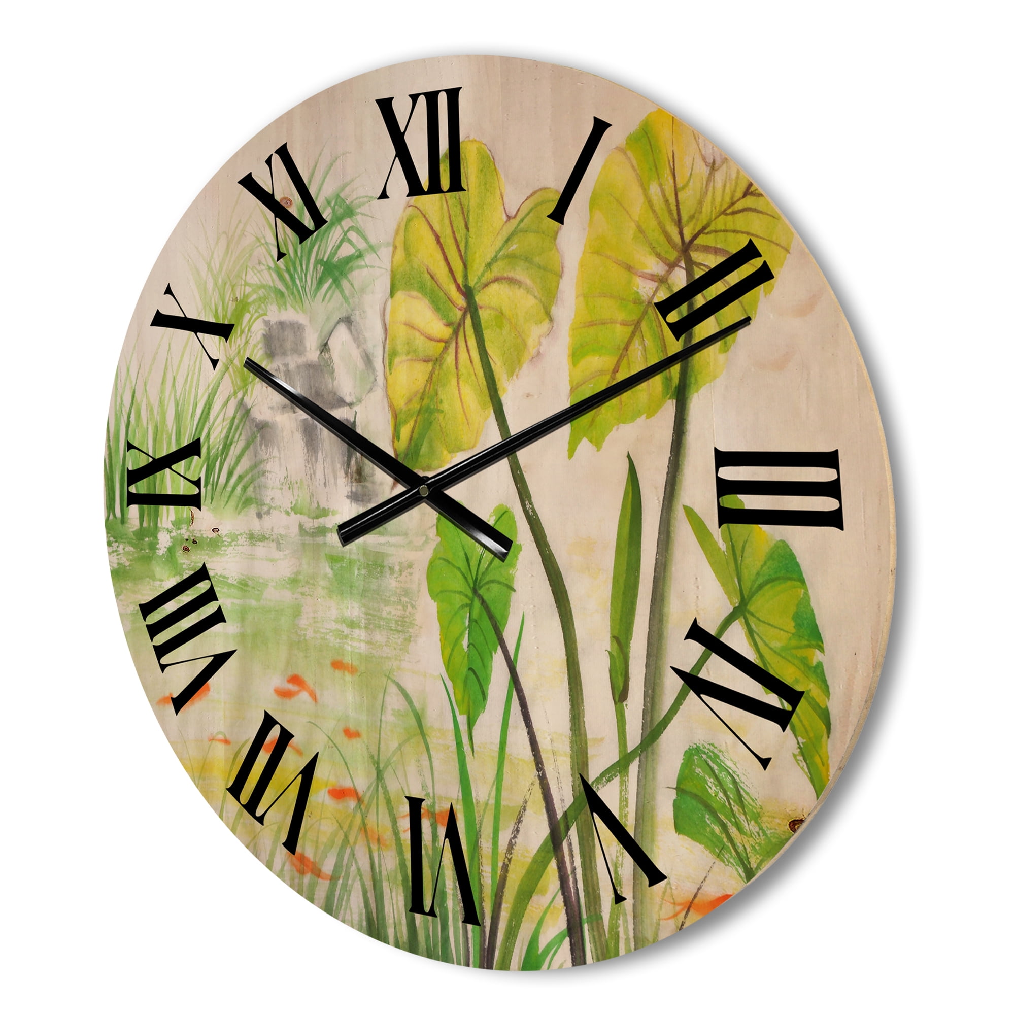 Designart 'Ancient Lotus Pond' Lake House Wood Wall Clock