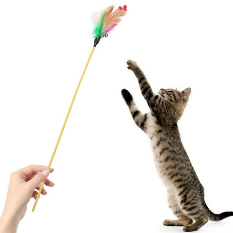 Pawaboo Cat Feather Toys, 4 Pack Interactive Cat Feather Teaser Wand Toys, Retractable Fishing Pole Wand Catcher Exerciser with Refill Fish, Dragonfly