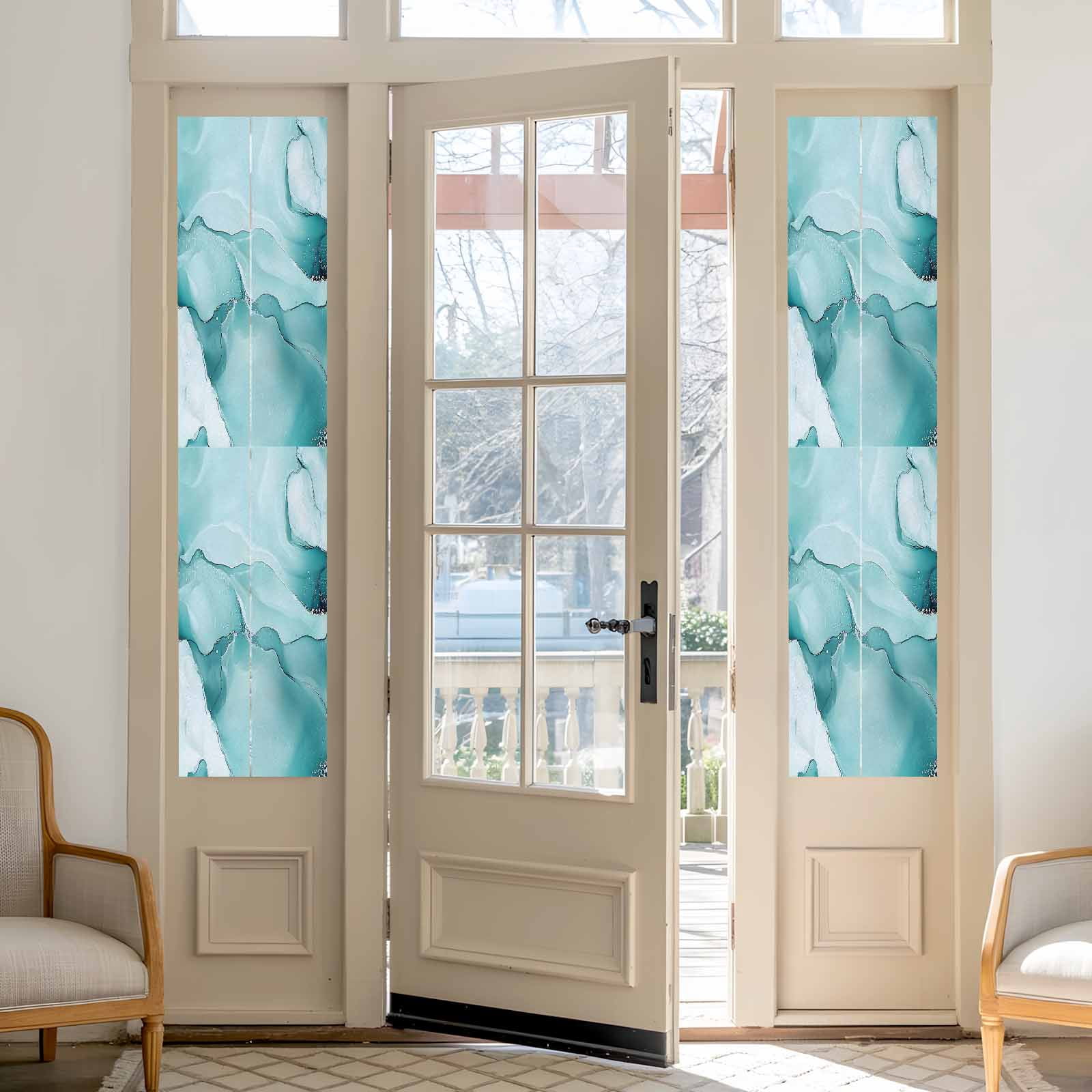 Abstract Marble Texture Window Privacy Film Blue Green Wavy Pattern Decorative Glass Window Film UV Blocking Static Cling Non-Adhesive Sticker Covering for Home Door 23.6 x 78.7 inches