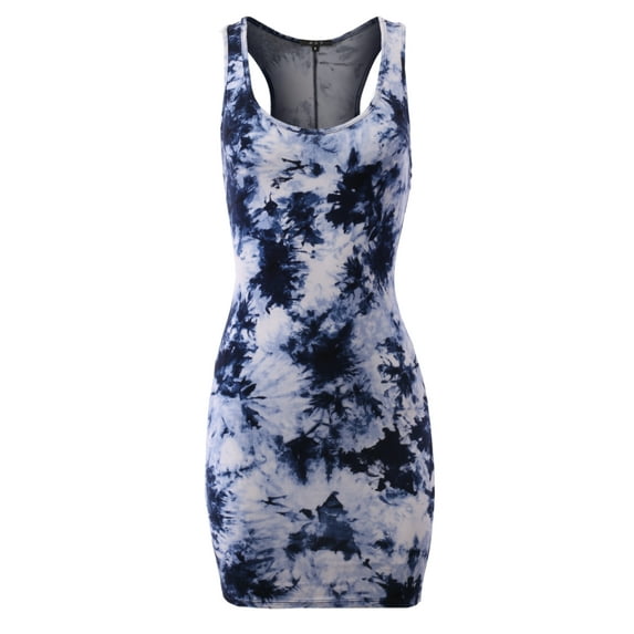 A2Y Women's Scoop Neck Racerback Sleeveless Bodycon Dress Tie-dye Navy M