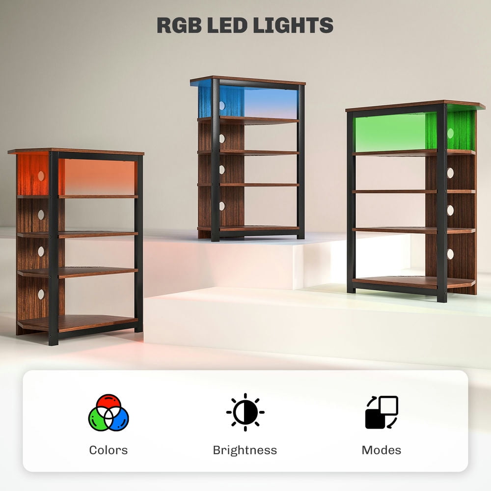 Demi Bonn TV Stand with 4-Tier Petite Audio Rack AV Media Corner Shelf Entertainment Center, TV Unit Desk for DVD Players Game Console, Brown