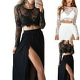 thumbnail image 5 of Women Lace Mesh See Through Sheer Long Sleeves Crop Tops Short Blouse T-shirt, 5 of 7