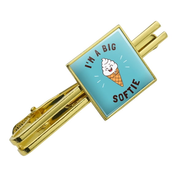 I'm A Big Softie Soft Serve Ice Cream Cone Funny Humor Square Tie Bar Clip Clasp Tack- Silver or Gold