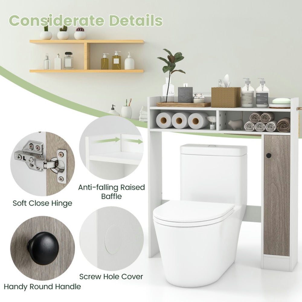 Finihen Toilet Storage Cabinet, Bathroom Cabinet Organizer, Bathroom Over the Toilet Floor Storage Organizer with Adjustable Shelves, for Bathroom, White