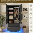 thumbnail image 2 of Blotout 70” Tall LED Armoire Wardrobe with Mirror & 2 Drawers, 2 Door LED Wood Wardrobe Armoire with Multi-Layer Shelves & Hanging Rod, Large Capacity Storage Cabinet w/Louver Doors, Black, 2 of 8
