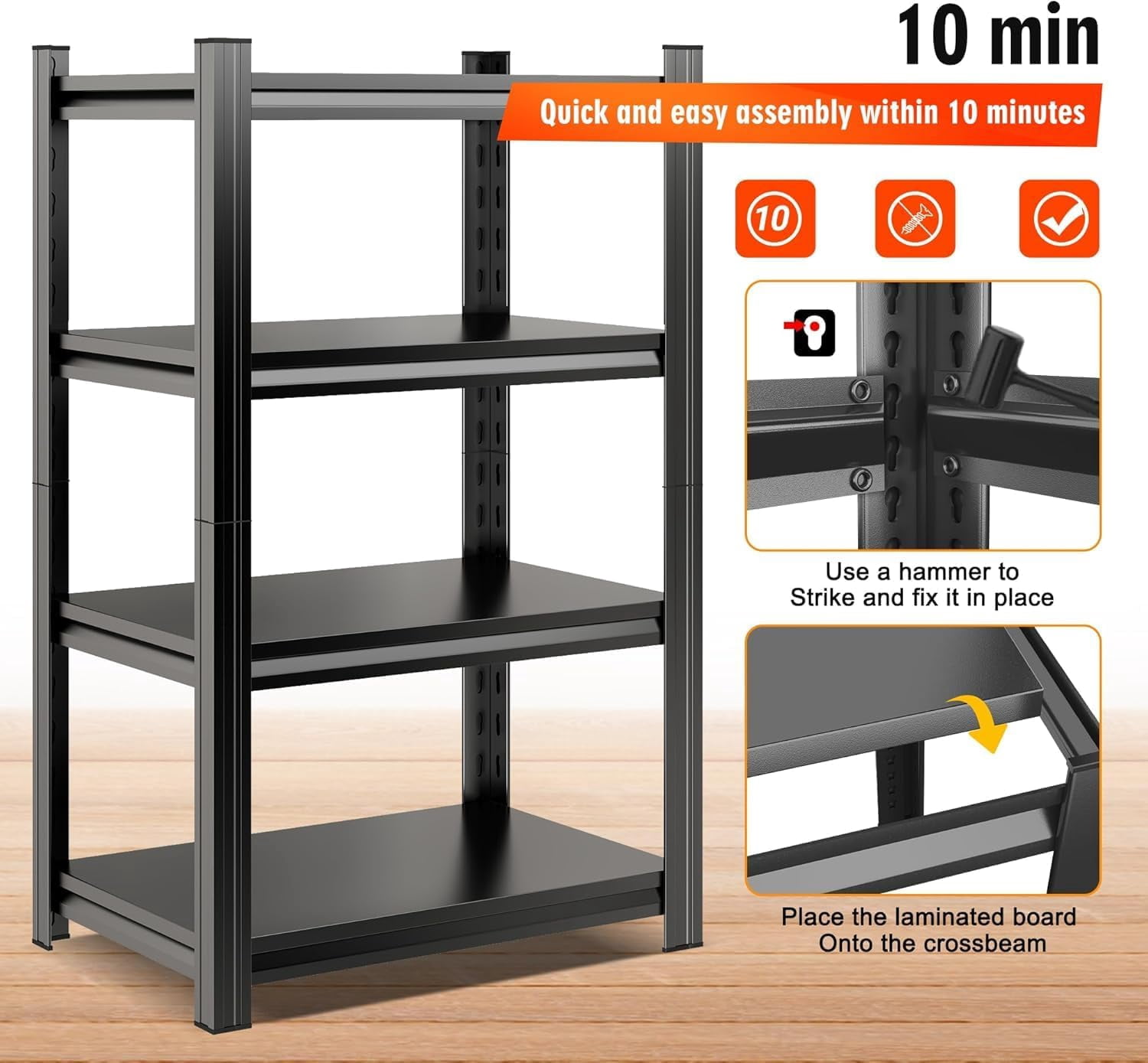 4-Tier Adjustable Metal Storage Shelving Unit, Black Heavy Duty Kitchen Organizer for Home Space Saving