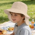 thumbnail image 2 of Krdevn Solid Neck Flap Kids Fisherman Sun Hat Adjustable Chin Strap UPF 50+ Breathable Outdoor Beach Cap for Toddler Boys Girls, 2 of 5