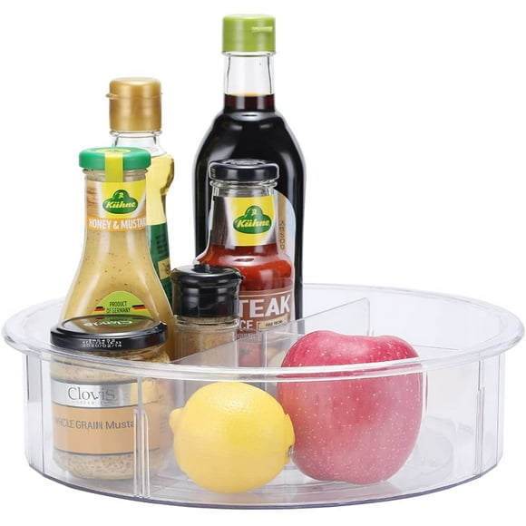greenco Lazy Susan Turntable, 12 Round Plastic clear Storage Organizer with Dividers for Kitchen, Spice Rack, cabinet, Pantry, Fridge, Freezer, countertop