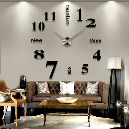Mrosaa Frameless Wall Clock With Diy Stickers Large Modern Mrosaa Frameless Wall Clock With Diy Stickers Large Modern Mirror For Living Room Bedroom Home Decoration