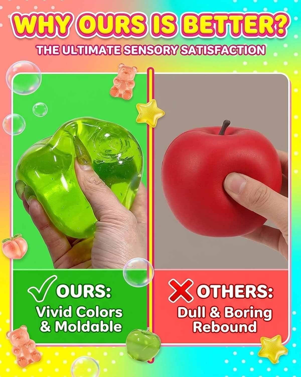 Apple Squishy, 3.15in Clear Cute Fruit Stress Balls, Soft Novelty Rebounding Squeeze Toys Glass Gloss Semi-Transparent,Fun Handmade Silicon Squishies Sticky for Anxiety Relief & Focus(4pcs)
