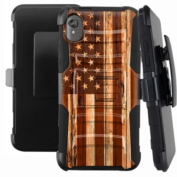 DALUX Hybrid Kickstand Holster Phone Case Compatible with Galaxy A10e 2019 - Brown US Flag Print