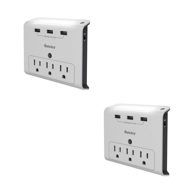Huntkey Prise Murale avec 3 Ports et Prises USB de 2,1 Ampères, Gris (2 Pack)