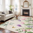 thumbnail image 2 of Pink Tulips Area Rugs 8'x10', Washable Small Throw Rugs for Living Room Patio, Spring Floral Green Eucalyptus Leaves Rustic Indoor Outdoor Rug Non-Slip Low Pile Carpet Runner Reversible Floor Mats, 2 of 8