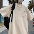 thumbnail image 2 of Men Solid Color Comfortable Hip Hop T-Shirt Loose Round Neck Korean Short Sleeve, 2 of 10