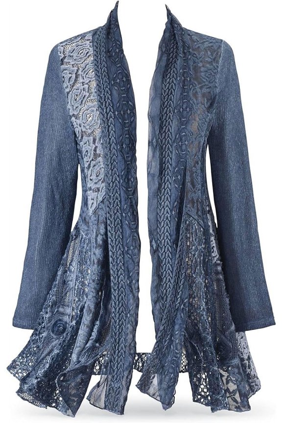 Shades of Blue Jacket, Womens Boho Lightweight Coat, Open Front Cardigan with Long Sleeves, Dressy or Casual Fashion