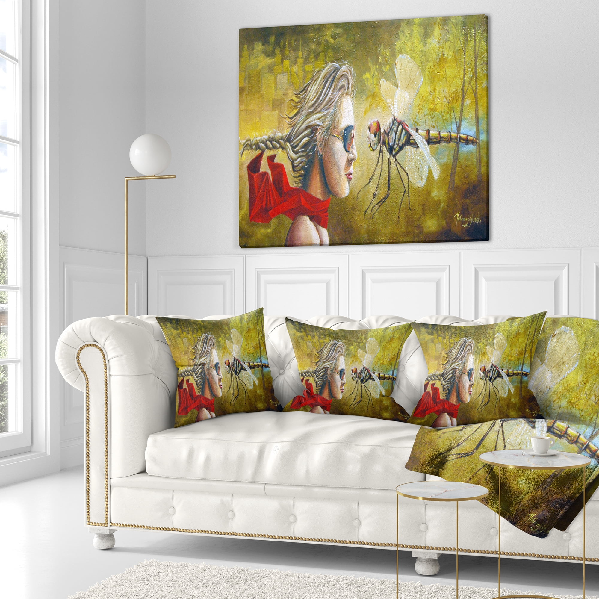 Designart Human and Dragon Fly - Abstract Throw Pillow - 18x18