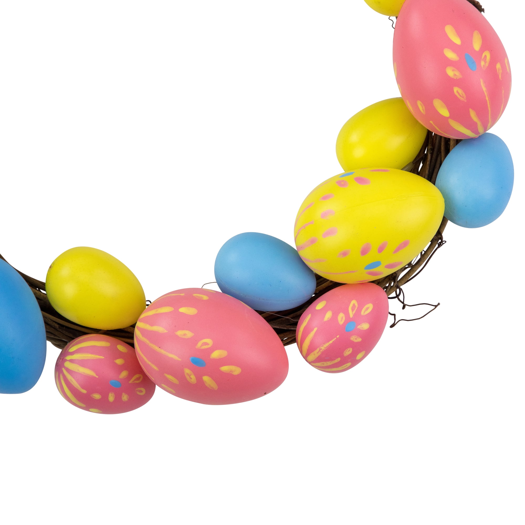 10" Pink Yellow and Blue Floral Stem Easter Egg Spring Grapevine Wreath