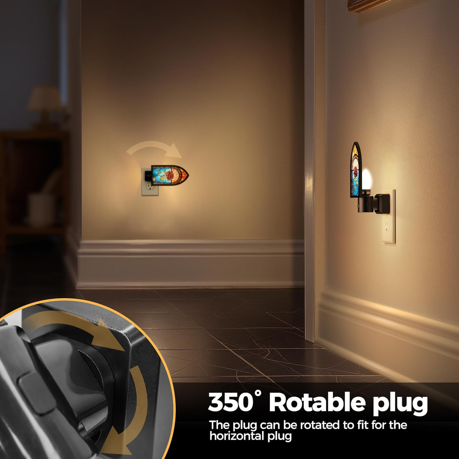 RGHJAR-Night Lights Plug into Wall, Gothic Night Light Vintage Style, Adjustbale Brightness, LED Warm White 3000K Nightlight with Auto On Off Light Sensor, Bathroom, Bedroom, Hallway