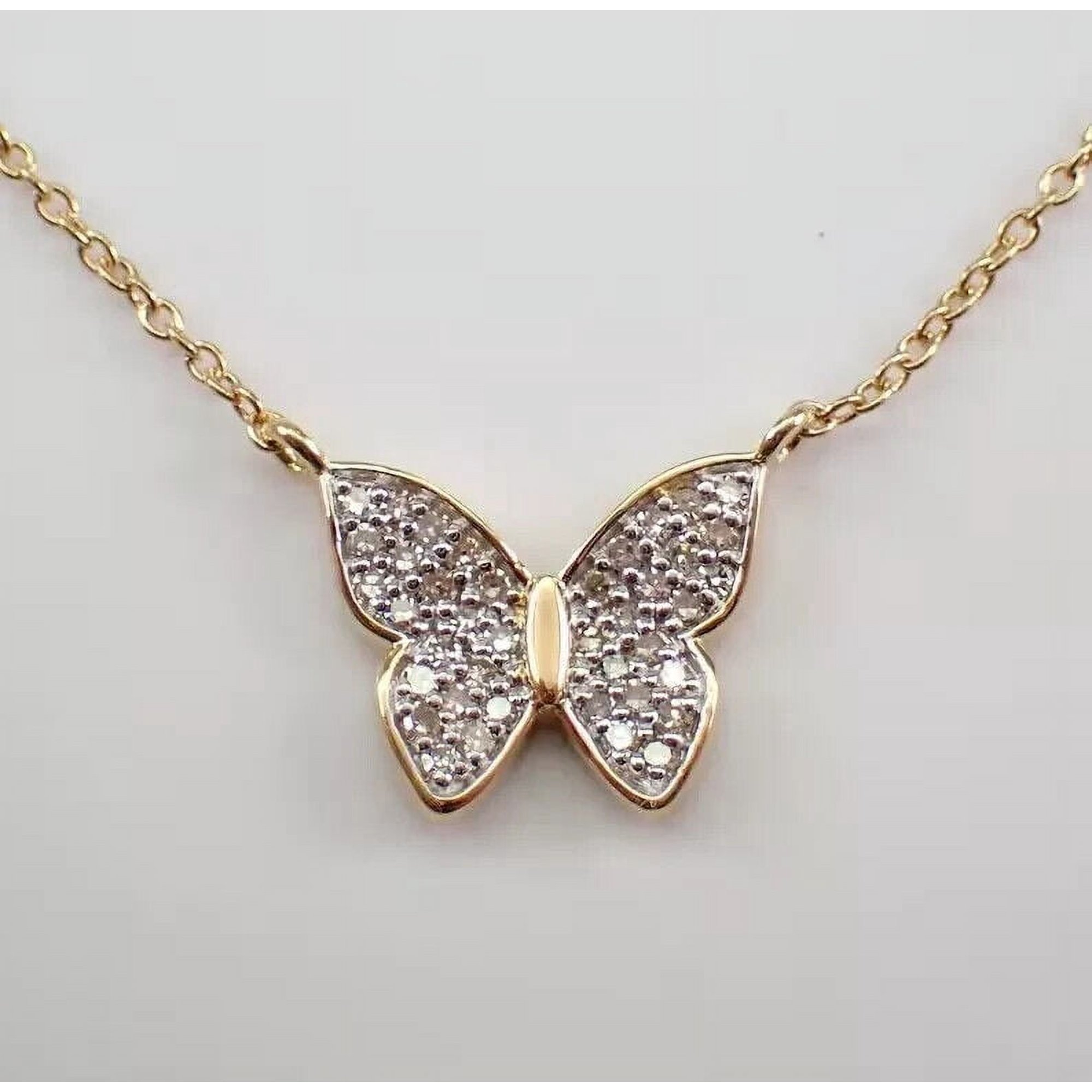 Sparkle Jewels Women s Round Cut Cubic Zirconia Butterfly Pendant Necklace 14k Yellow Gold Plated Silver