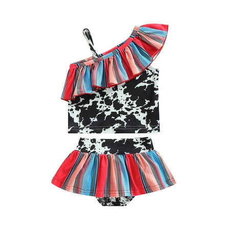 

Bagilaanoe Toddler Baby Girls Swimsuits 2 Piece Bikinis Set Print Ruffle Tops + Shorts 1T 2T 3T 4T 5T Kids Swimwear Bathing Suit Beachwear