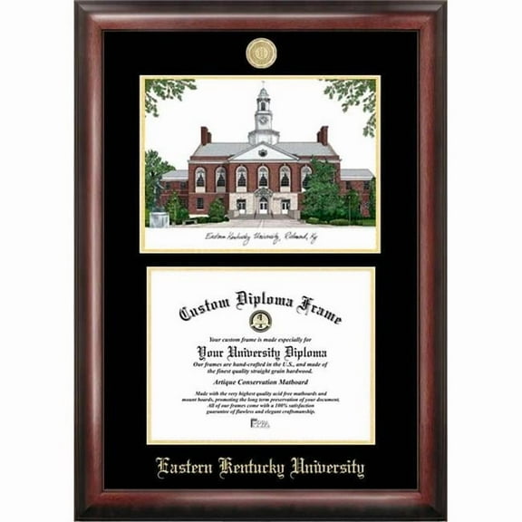 Campus Images KY999LGED-1185 8.5 x 11 in. Eastern Kentucky University Gold Embossed Diploma Satin Mahogany Frame with Lithograph