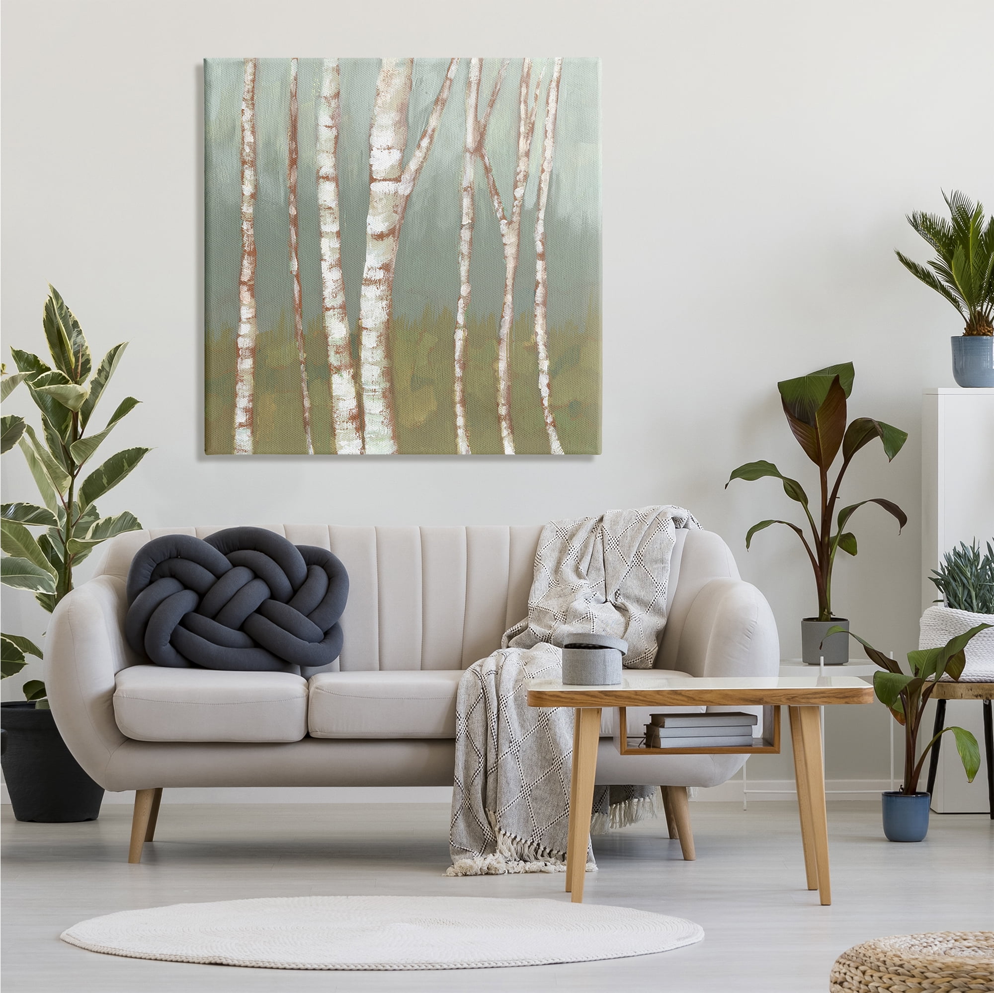 Stupell Industries Contemporary Birch Tree Bark Soft Green Forest Landscape Nature Painting Gallery Wrapped Canvas Print Wall Art, 36 x 36