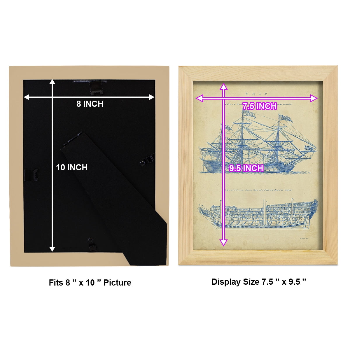 Vintage Ship Blueprint -Framed Print w/glass-Natural Wood
