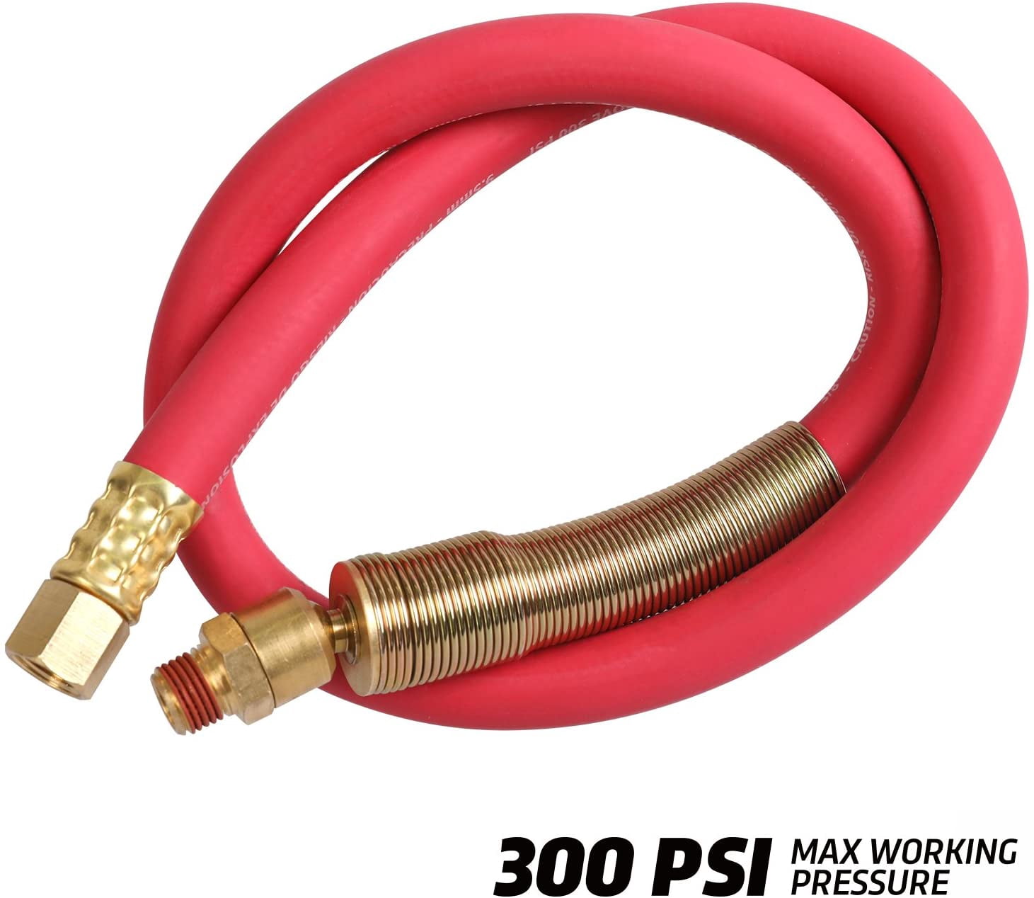 MKEUDQ-Rubber Lead-in Air Hose, 3/8" X 30" (1/4 in. MNPT Ball Swivel x 1/4 in. FNPT Ends), 300 PSI, Red Heavy Duty Air Compressor Lead- in Hose