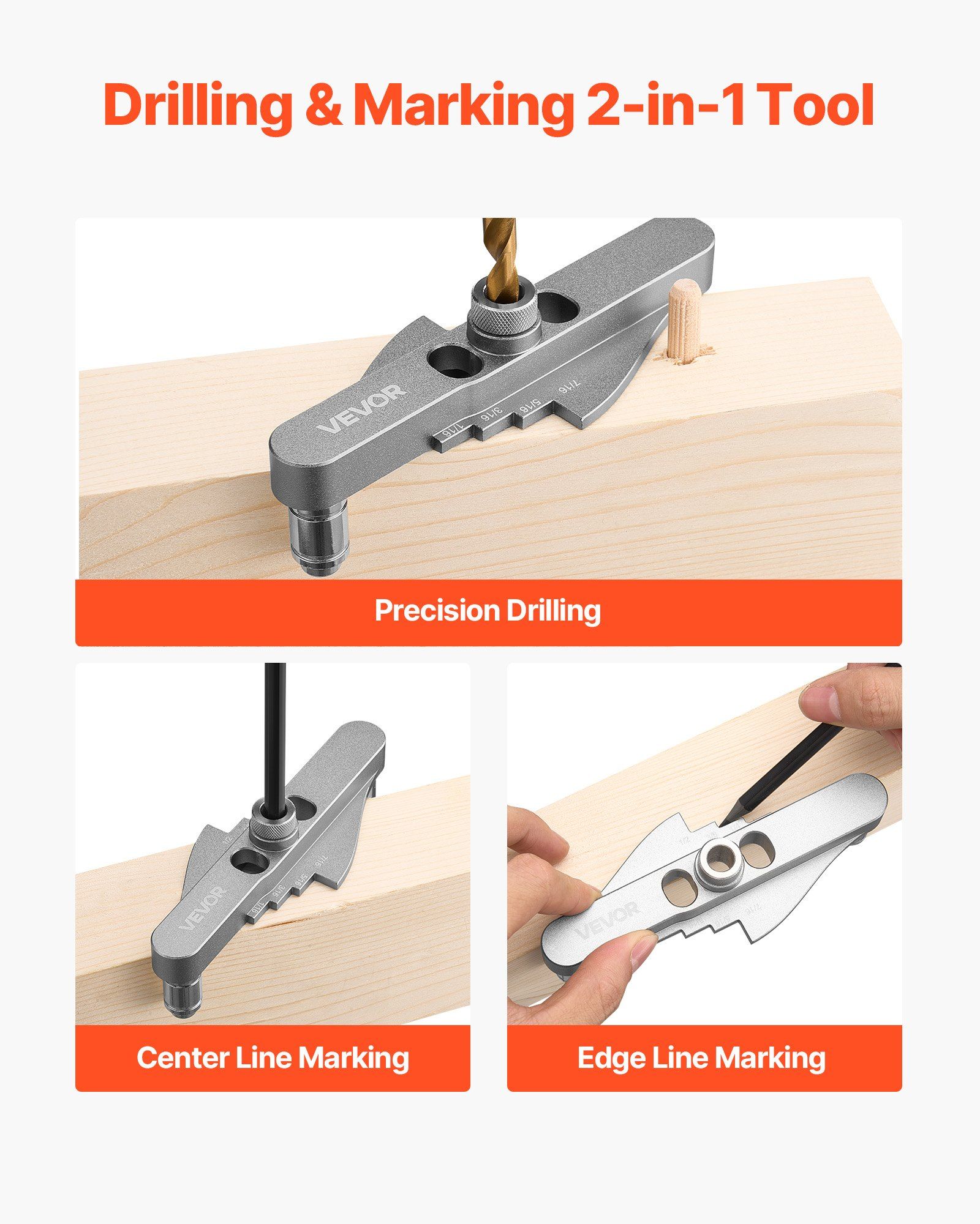 Self Centering Dowel Drill Jig Kit with 3 Sizes Drill Bits – Precision Woodworking Joinery Tool