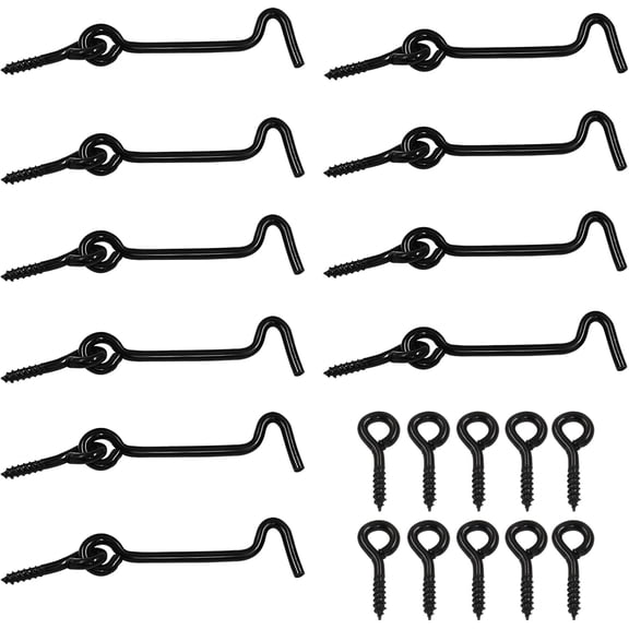 10Pcs Black Cabin Hook and Eye Latch Lock Swivel Window Gate Door Hook with Mounting Screws (63mm/2.5 inch) 63mm/2.5 inch