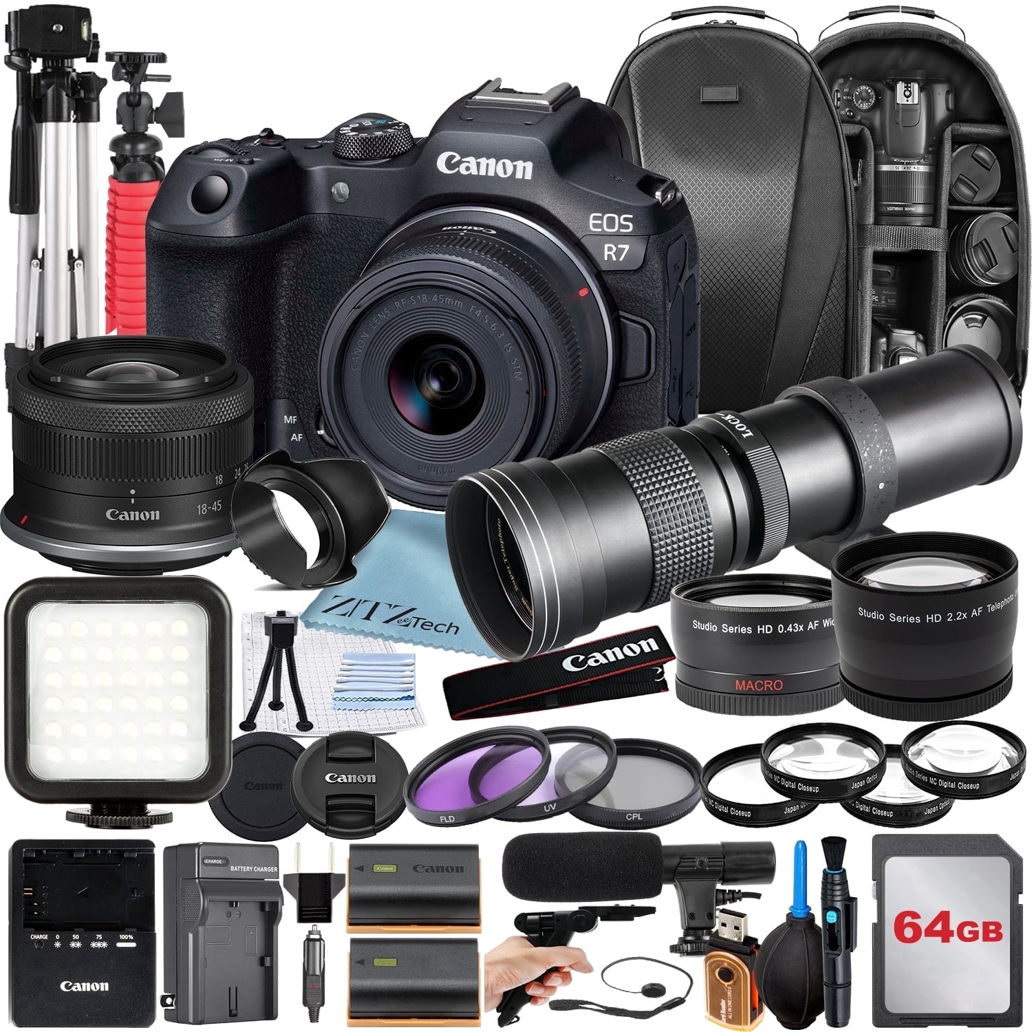 Canon EOS R10 Camera Kit: RF-S 18-150mm, EF 75-300mm Lenses