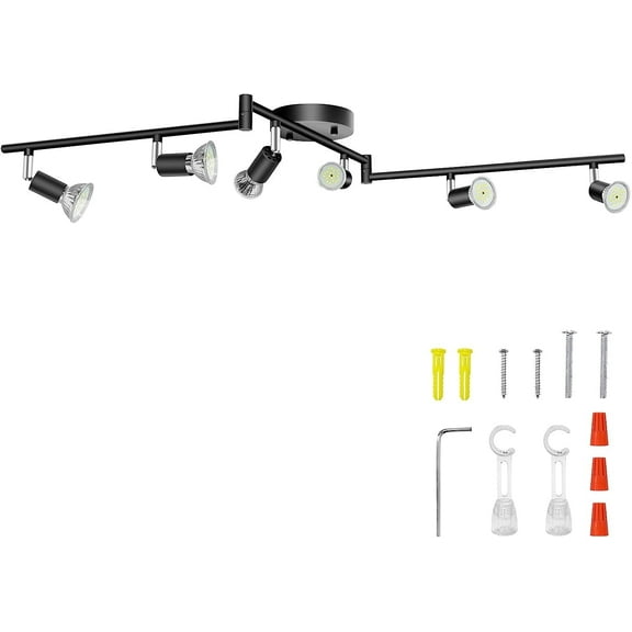 Aiboo Adjustable Dimmable Track Lighting Kit, Matt Black, 6-Light Ceiling Spot Fixtures for Kitchen & Hallway