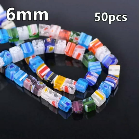 EOEMY Mixed Millefiori Lampwork Glass Lot Shapes Loose Beads For Jewelry Making-25# 6mm 50Pcs