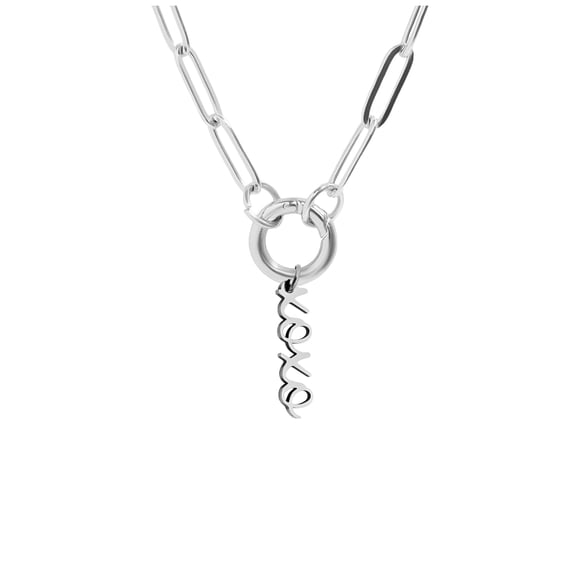 Ginger Lyne Paperclip Chain Carabiner Charm Holder Necklace Hugs and Kisses Charm for Women Stainless Steel 18-20"