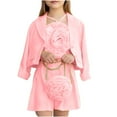 thumbnail image 1 of Odeerbi 4-7 Años Niñas Verano Trajes Algodón Flor Tops Traje Pantalones Cortos Chaqueta Blazer Trajes Notched Lapel Traje Chaqueta Tres Piezas Conjunto, 1 of 5