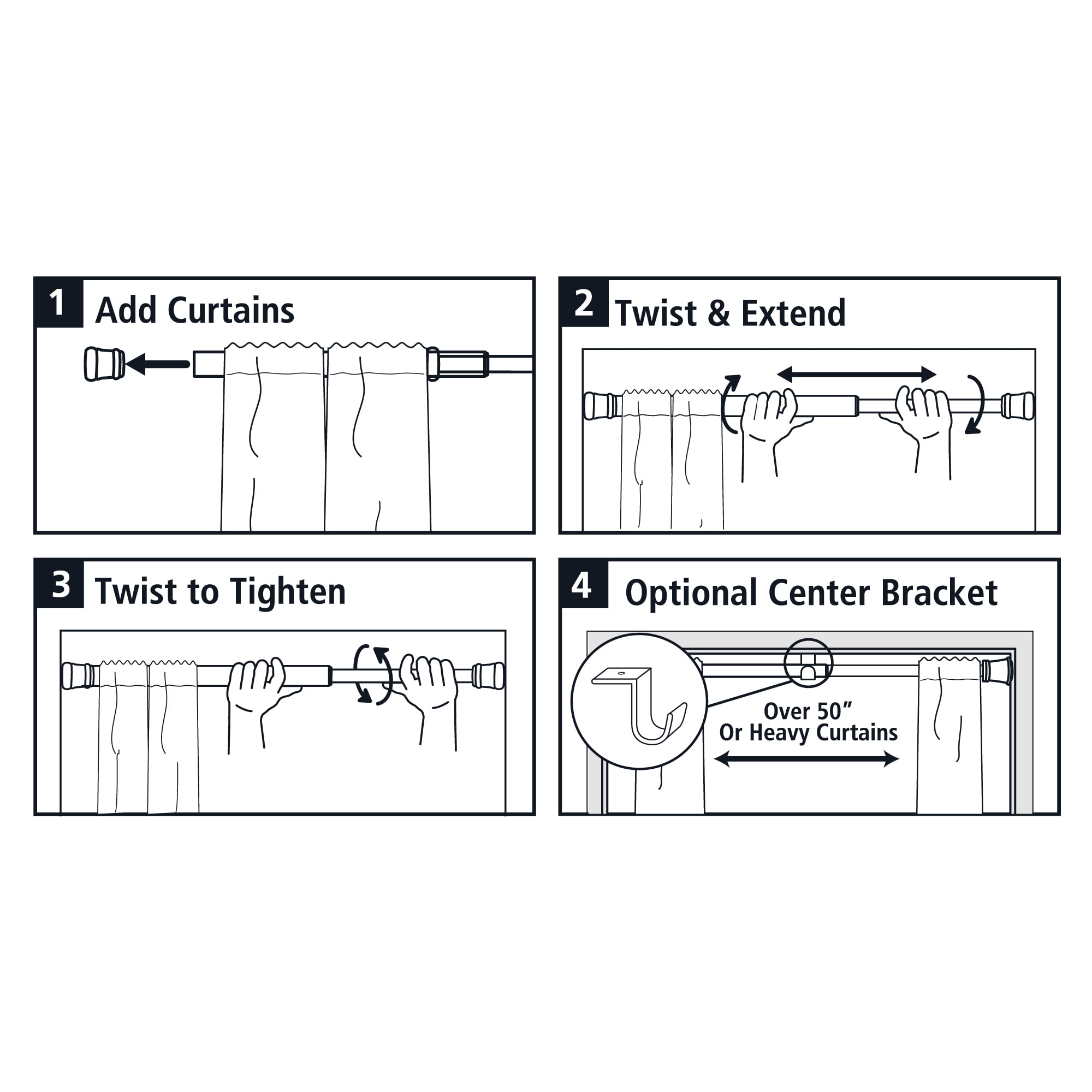 (2 pack) Mainstays White Adjustable Tension Window Curtain Rod, 48" - 84",  Metal with 1" Diameter, White