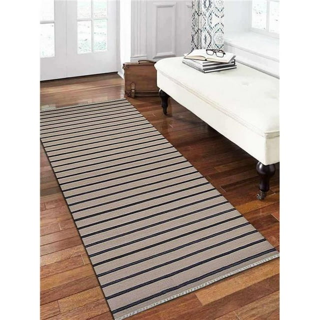 Get My Rugs D00118H0906G33 2 ft. 6 in. x 12 ft. Hand Woven Flat Weave Kilim Wool Runner Area Rug, Contemporary - Cream Charcoal