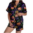 thumbnail image 3 of CAIXIA Halloween Womens Halloween Pajamas Set 2 Piece Short Sleeve Sleepwear Button Down Pjs Cute Print Lounge Sets Soft Comfy Collar Sleepwear, 3 of 9