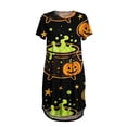 thumbnail image 4 of JIANLAI Cotton Long Nightgowns for Women Halloween Pumpkin Tombstone Print Short Sleeve Sleep Dress, Loose V‑Neck Nightgown, Lightweight Casual Sleepshirt, Holiday Themed Loungewear, 4 of 4