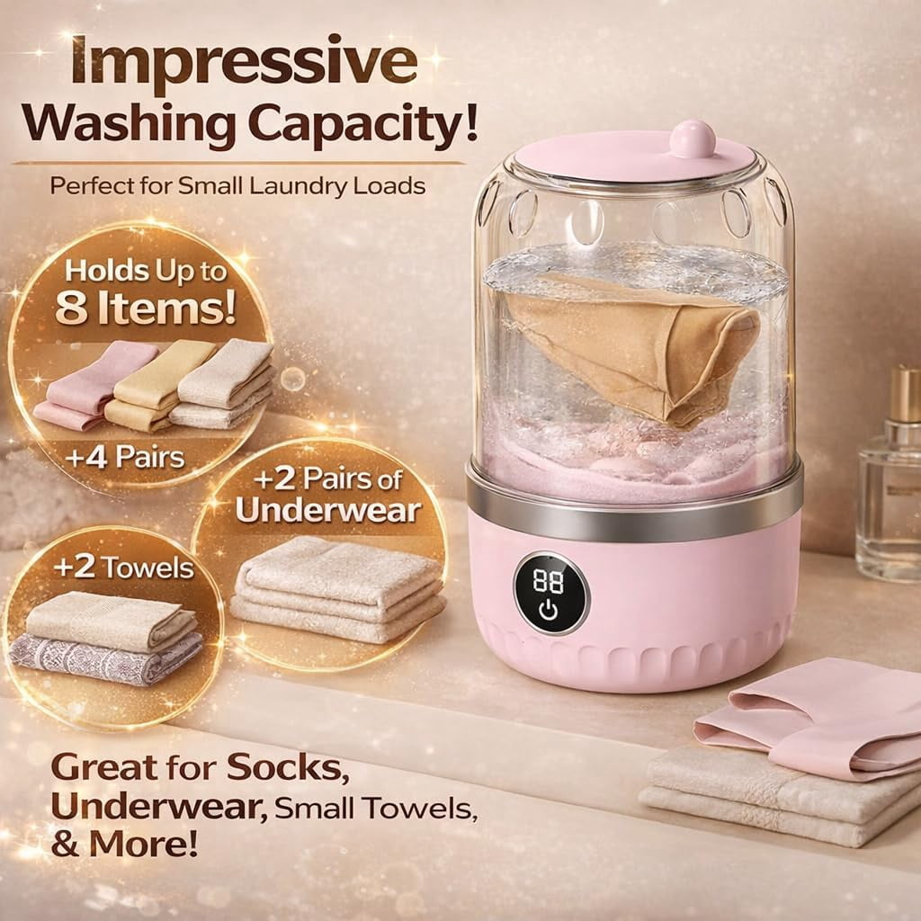 Mini Portable Washing Machine, 1L Small Washer for Underwear Wash, Socks, Clothes & Makeup Brushes, Compact Travel Washer for Hotel, Apartment & Dorm Use (White)