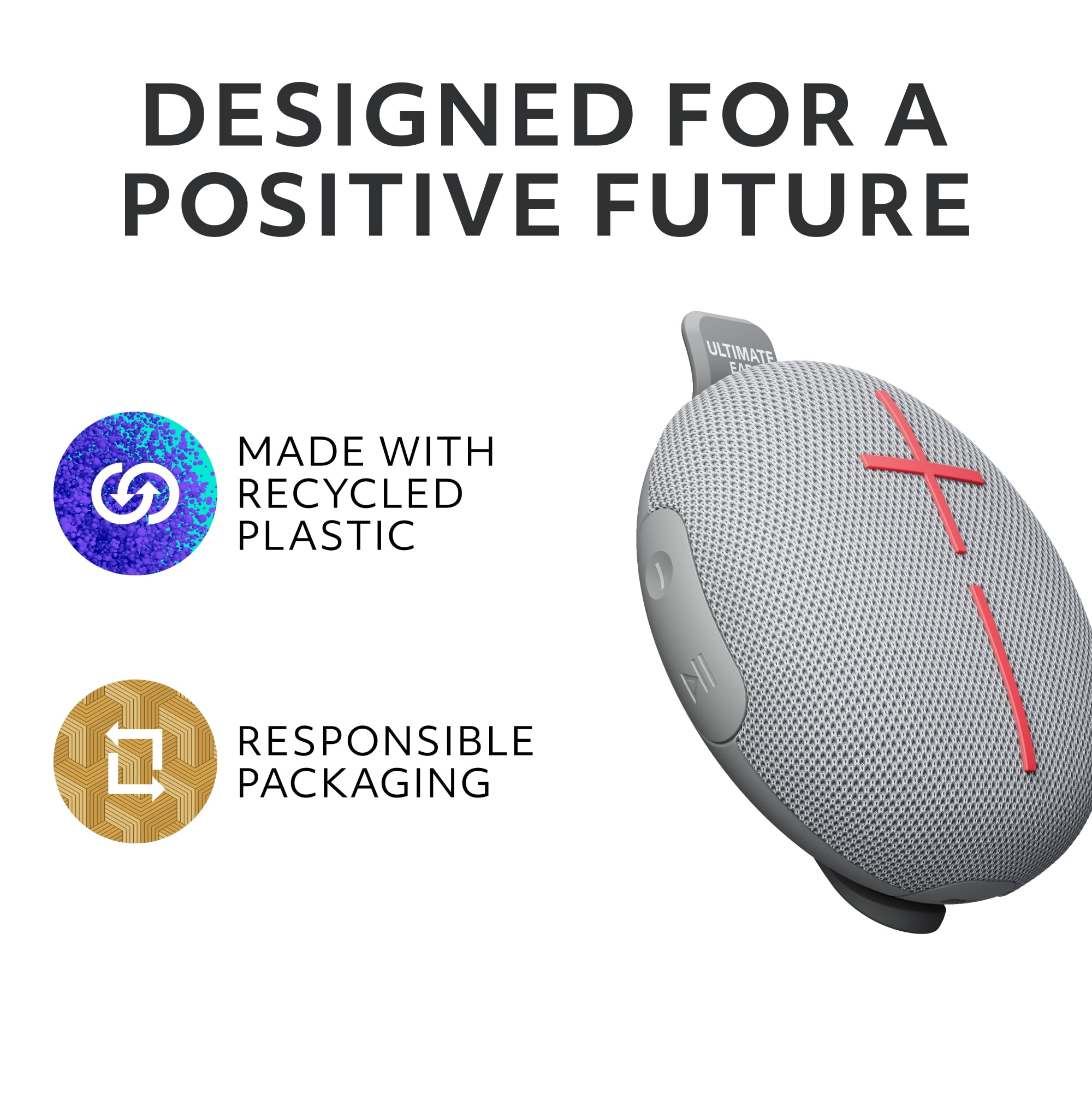 ULTIMATE EARS MINIROLL Ultra-Portable Waterproof Bluetooth Speaker, Big Bass, IP67 Dustproof, 131 ft (40 m) Range - Revive Grey
