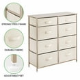 thumbnail image 4 of mDesign Tall Storage Dresser Furniture with 8 Slim Fabric Drawers, Cream/Gold, 4 of 7