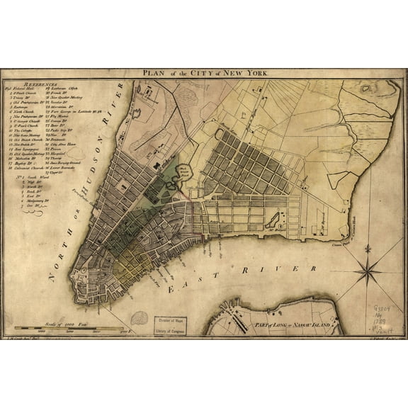 24"x36" Gallery Poster, map of new york city 1789