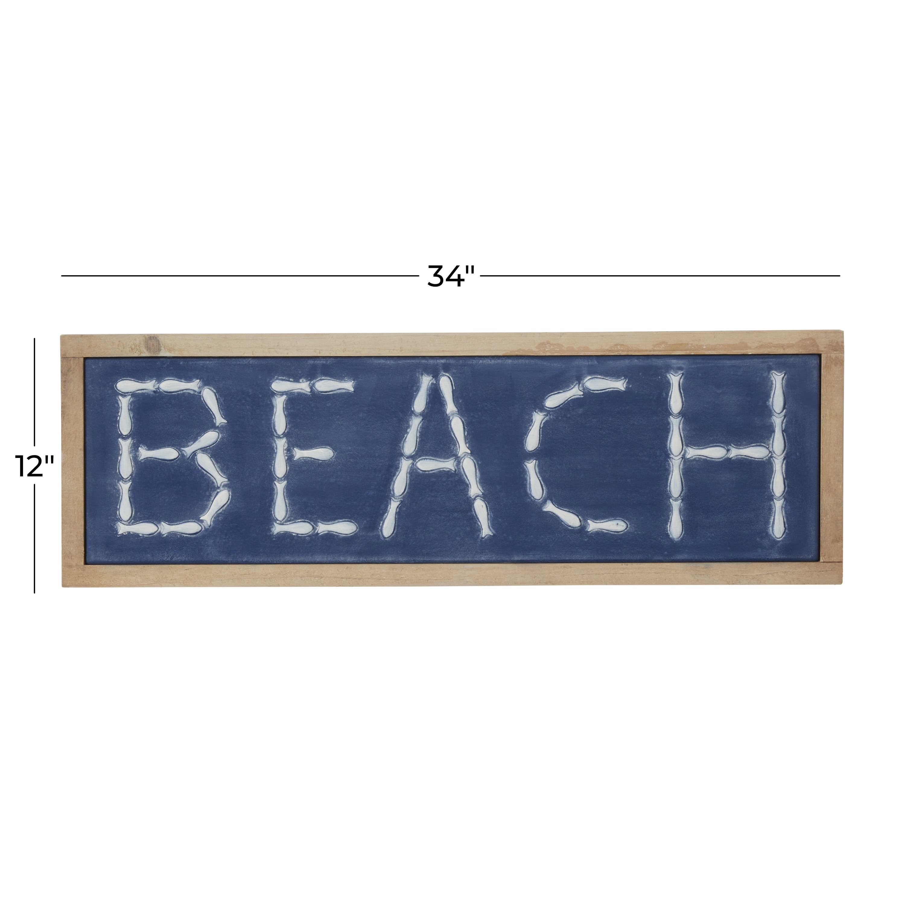 DecMode White Metal Beach Sign Wall Decor with Brown Frame