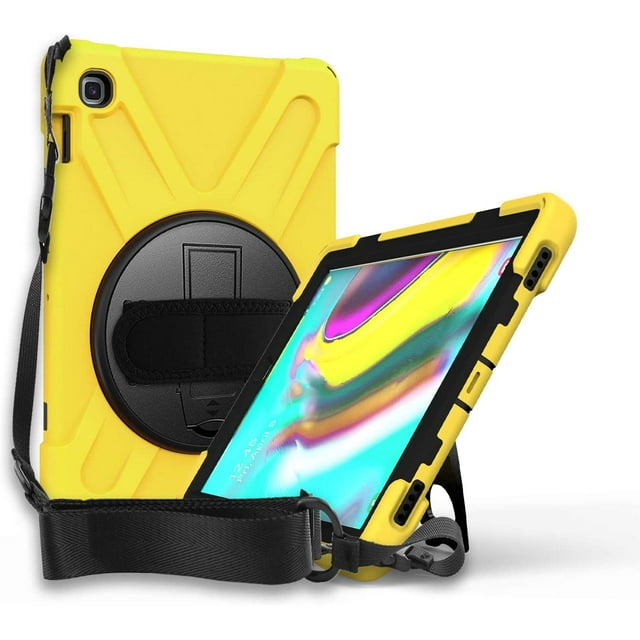 KOMI Shield Series Samsung Tab 10.1 Case SM-T510/T515 Samsung Galaxy Tab A 10.1 Case 2019 Shockproof Rugged Cover 360 Kickstand, Hand Strap & Shoulder Strap for Galaxy Tab A 10.1 Inch - Yellow