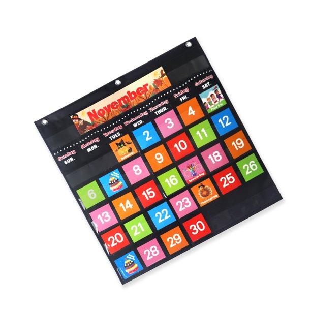 Sidaley Calendario mensual gráfico montado en la pared herramienta de ayuda para la enseñanza resistente a los arañazos colorido ligero bolsa colgante Kits de experimentos de química Negro