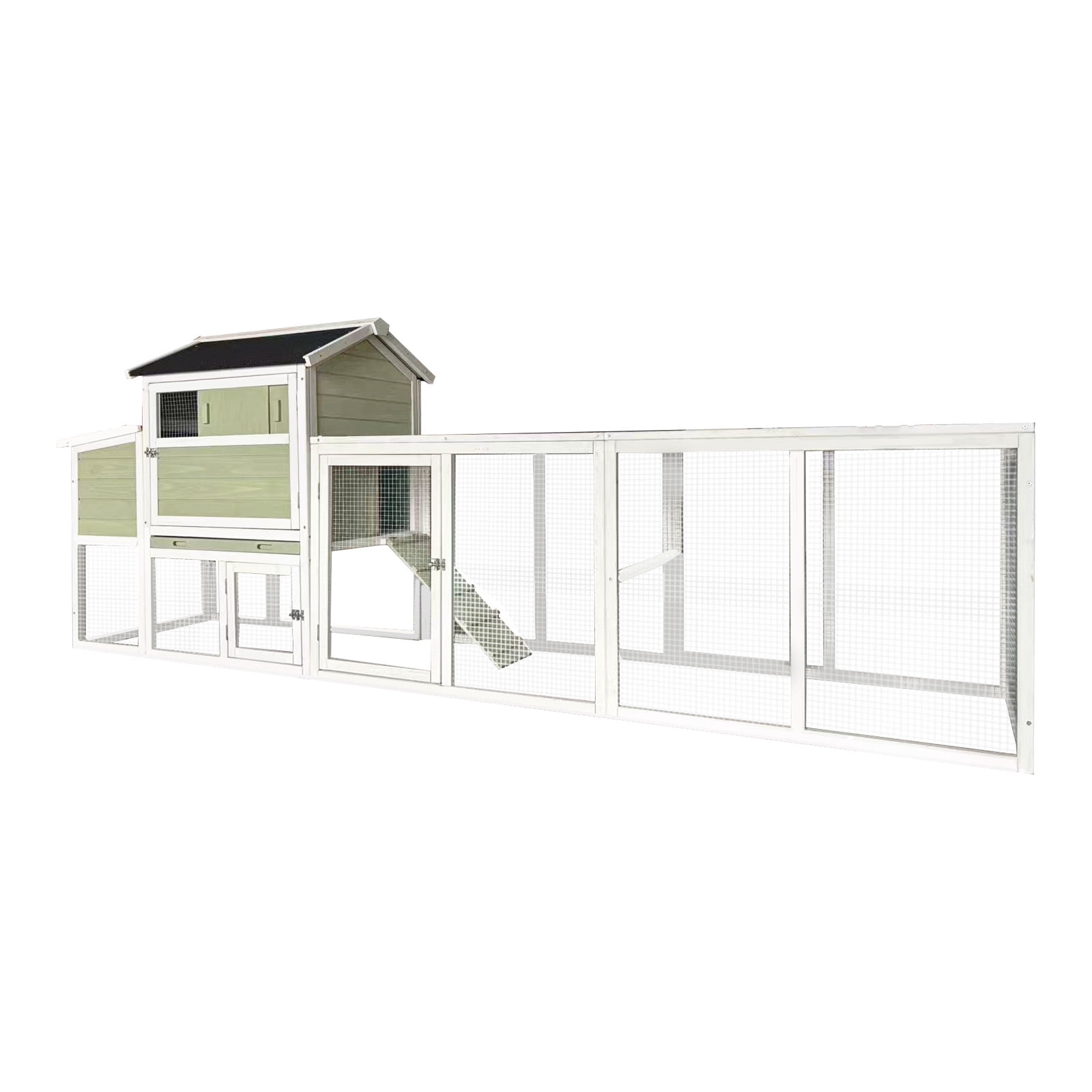 Wooden Chicken Coop, Large Outdoor Hen House with Run and Nesting Box Poultry Cage, Rabbit Hutch, Waterproof Anti-UV Panel for Backyard Grey Green
